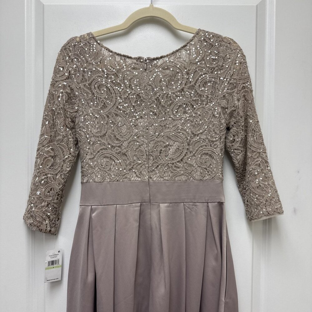Alex Evenings Taupe Lace-Top Midi Dress with Bow - Picture 8 of 15